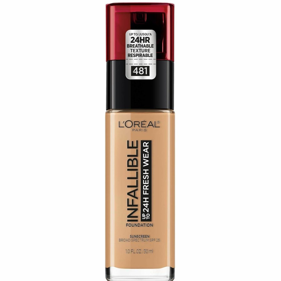 Beauty Essentials L'Oreal Paris | L'Oreal Paris Makeup Infallible Up To 24 Hour Fresh Wear Lightweight Foundation, Deep Amber, 1 Fl Oz.