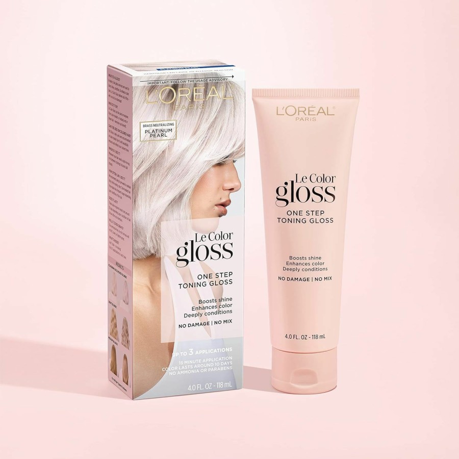 New Arrivals L'Oreal Paris | L'Oreal Paris Le Color Gloss One Step Toning Gloss, In-Shower Hair Toner With Deep Conditioning Treatment Formula For Gray Hair, Silver White, 1 Kit