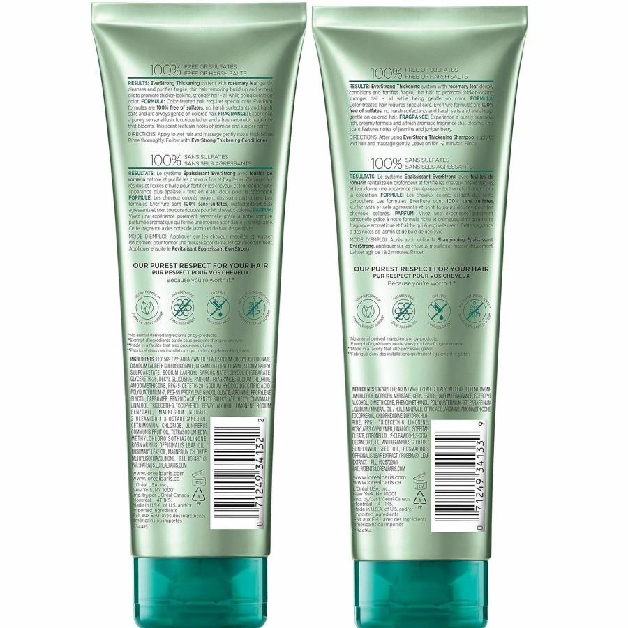 Hair Care L'Oreal Paris | L'Oreal Paris Thickening Sulfate Free Shampoo And Conditioner, Thickens + Strengthens Thin, Fragile Hair, Everpure, 1 Hair Care Kit