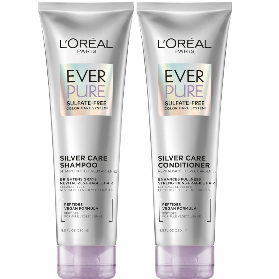 New Arrivals L'Oreal Paris | L'Oreal Paris Everpure Silver Care Shampoo And Conditioner Set, Brightening And Nourishing Sulfate Free Hair Care For Gray And Silver Hair, Vegan Formula With Peptides, 1 Kit