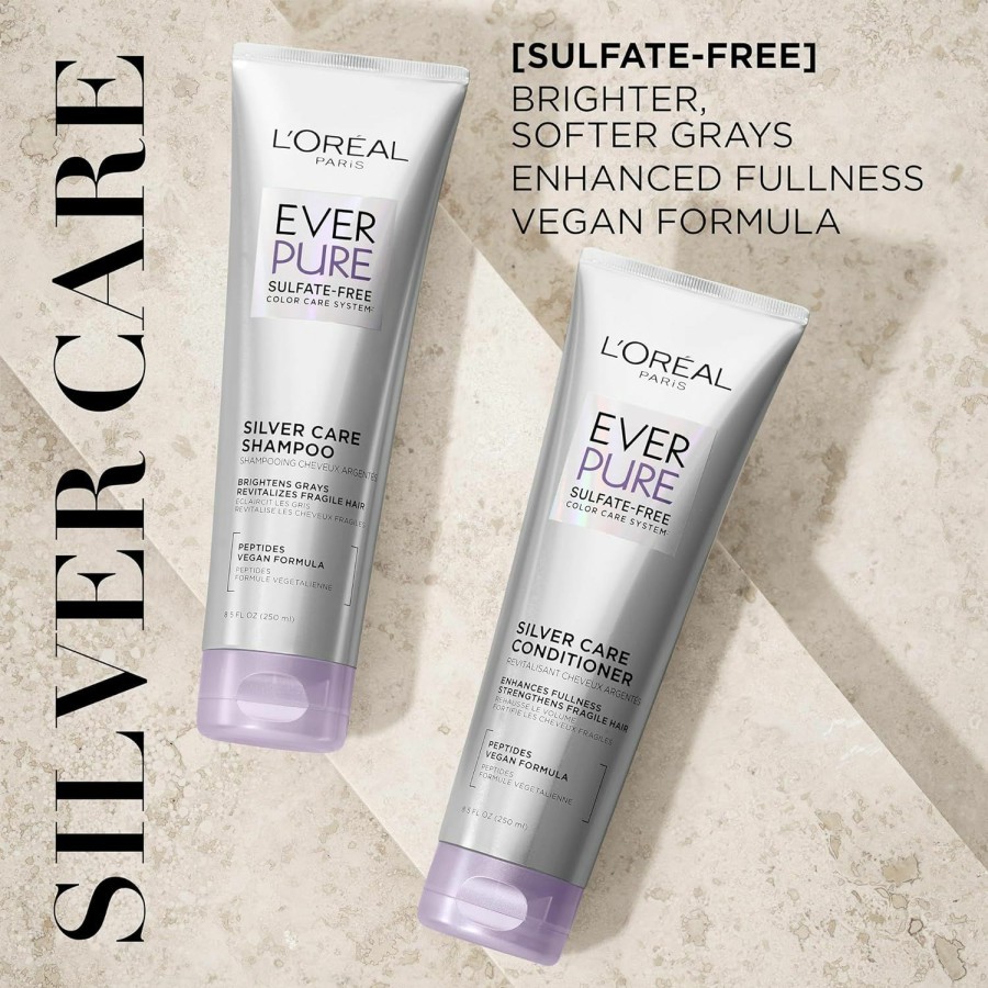 New Arrivals L'Oreal Paris | L'Oreal Paris Everpure Silver Care Shampoo And Conditioner Set, Brightening And Nourishing Sulfate Free Hair Care For Gray And Silver Hair, Vegan Formula With Peptides, 1 Kit