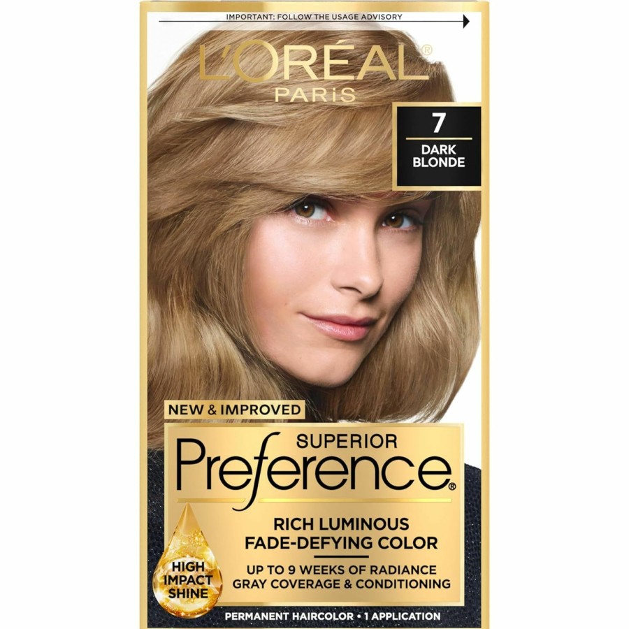 Hair Color L'Oreal Paris | L'Oreal Paris Superior Preference Fade-Defying + Shine Permanent Hair Color, 7 Dark Blonde, Pack Of 1, Hair Dye