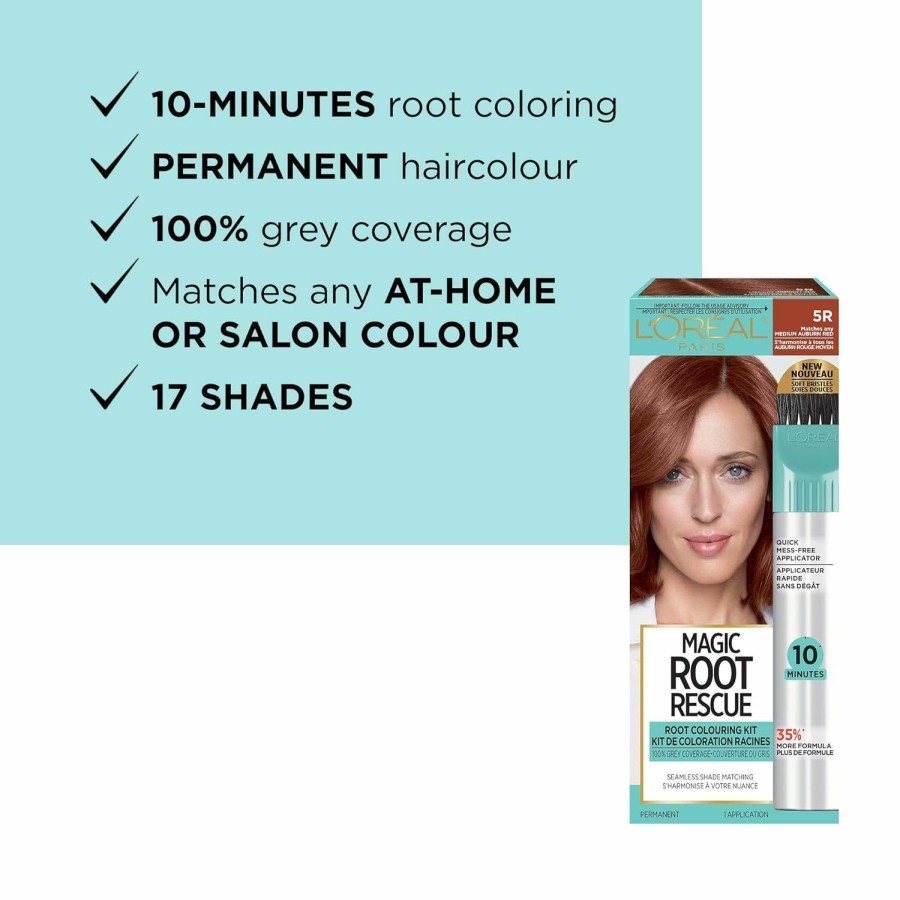 Hair Color L'Oreal Paris | L'Oreal Paris Magic Root Rescue 10 Minute Root Hair Coloring Kit, Permanent Hair Color With Quick Precision Applicator, 100 Percent Gray Coverage, 4 Dark Brown, 2 Count