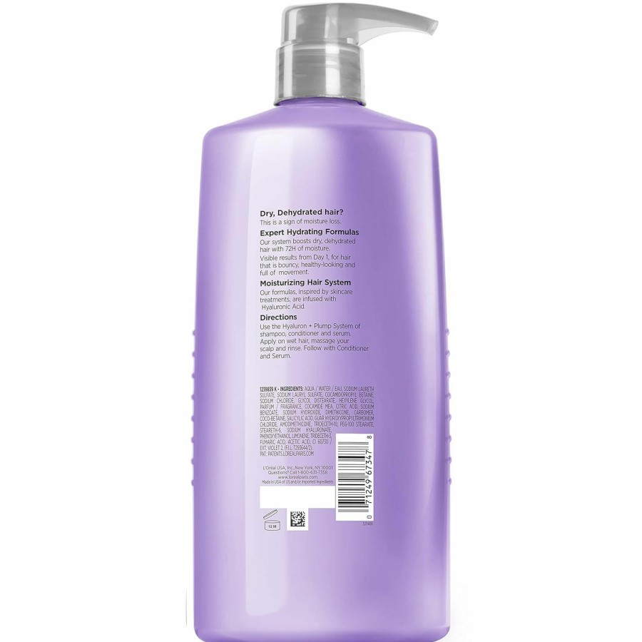 Hyaluron Hub L'Oreal Paris | L'Oreal Paris Elvive Hyaluron Plump Hydrating Shampoo For Dehydrated, Dry Hair Infused With Hyaluronic Acid Care Complex, Paraben-Free, 26.5 Fl Oz