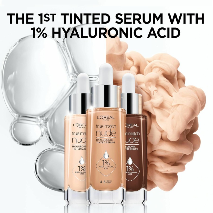 Hyaluron Hub L'Oreal Paris | L'Oreal Paris True Match Nude Hyaluronic Tinted Serum Foundation With 1% Hyaluronic Acid, Very Light 0.5-2, 1 Fl. Oz.