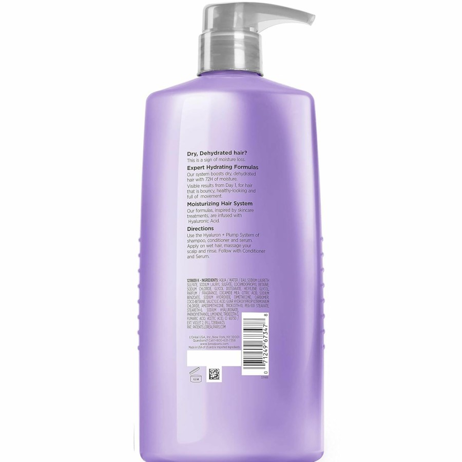 New Arrivals L'Oreal Paris | L'Oreal Paris Elvive Hyaluron Plump Hydrating Shampoo For Dehydrated, Dry Hair Infused With Hyaluronic Acid Care Complex, Paraben-Free, 12.6 Fl Oz