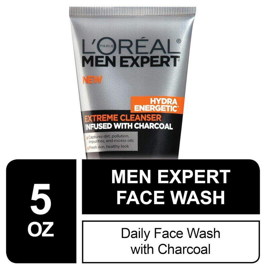 Skincare L'Oreal Paris | L'Oreal Men Expert Hydra Energetic Facial Cleanser With Charcoal For Daily Face Washing, Mens Face Wash, Beard And Skincare For Men, 5 Fl. Oz