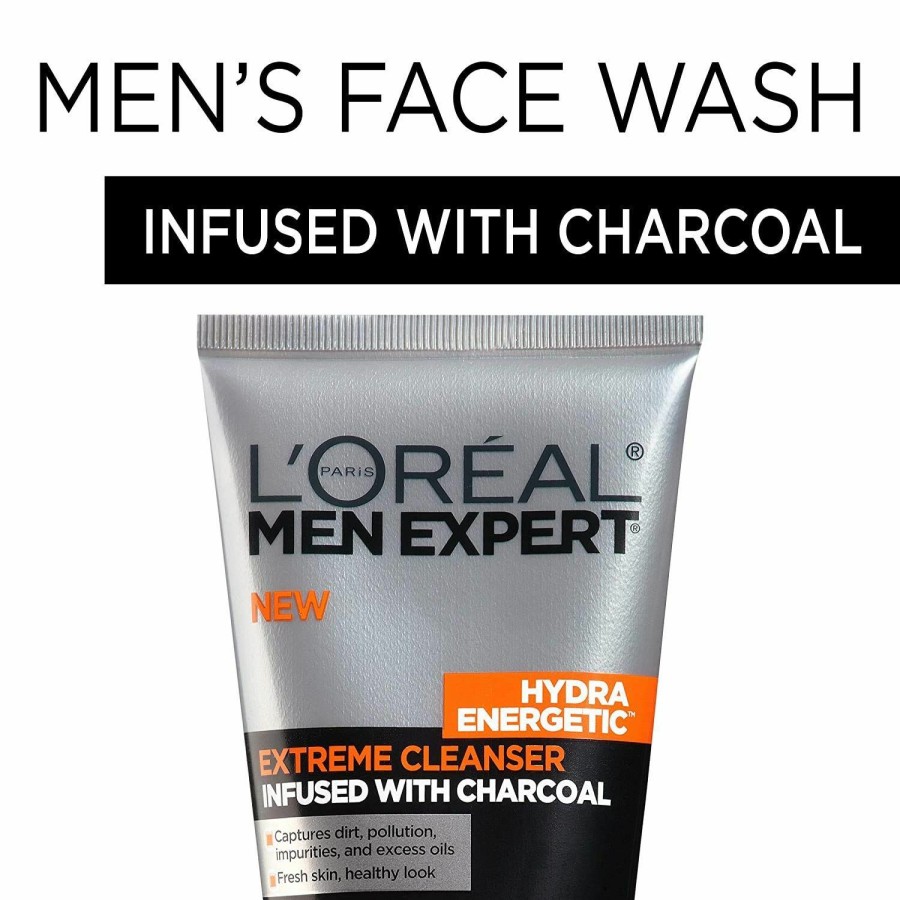 Skincare L'Oreal Paris | L'Oreal Men Expert Hydra Energetic Facial Cleanser With Charcoal For Daily Face Washing, Mens Face Wash, Beard And Skincare For Men, 5 Fl. Oz