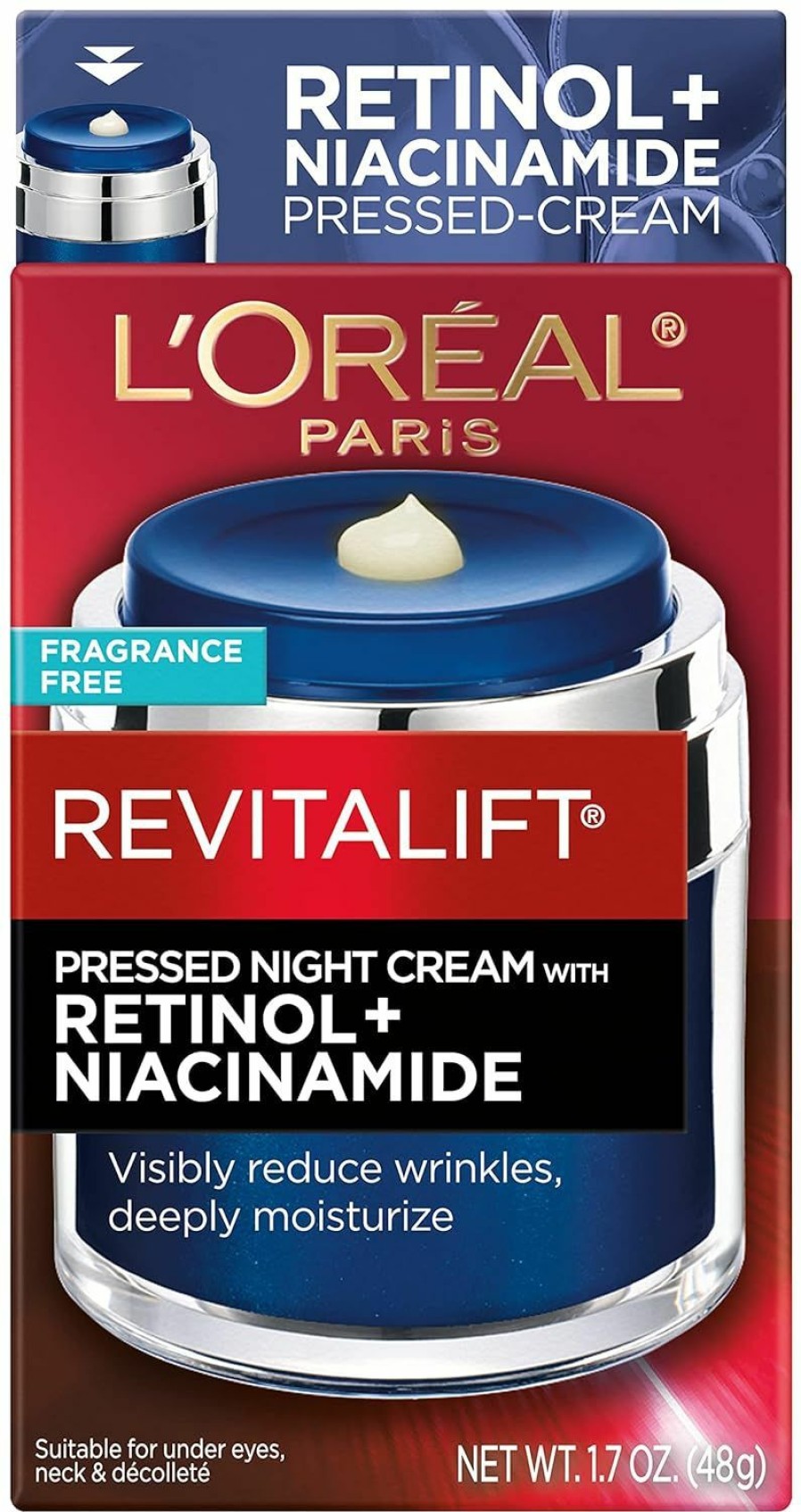 Beauty Essentials L'Oreal Paris | L'Oreal Paris Revitalift Pressed Night Cream, Retinol + Niacinamide, Reduces Wrinkles, Fragrance Free, 1.7 Oz + Serum Sample