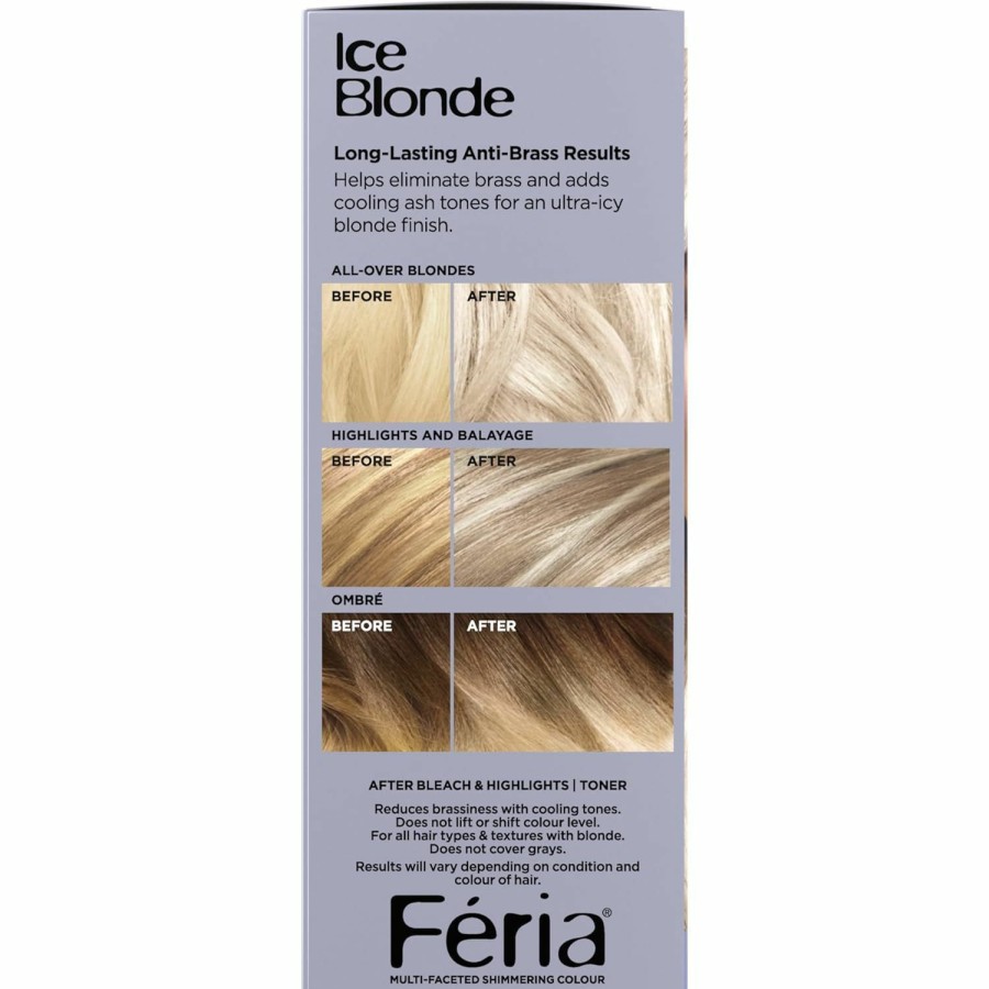 Hair Color L'Oreal Paris | L'Oreal Paris Feria Long-Lasting Anti Brass Power Hair Toner, Ammonia Free Demi Permanent Hair Color, Pearl Blonde Hair Toner, 1 Application