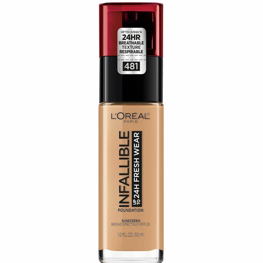 Beauty Essentials L'Oreal Paris | L'Oreal Paris Makeup Infallible Up To 24 Hour Fresh Wear Lightweight Foundation, Cool Sand, 1 Fl Oz.