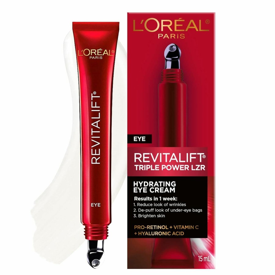 Skincare L'Oreal Paris | L'Oreal Paris Revitalift Triple Power Anti-Aging Eye Cream Treatment, With Pro Retinol, Hyaluronic Acid & Vitamin C To Reduce Wrinkles, De-Puff And Brighten Skin, 0.5 Fl. Oz.