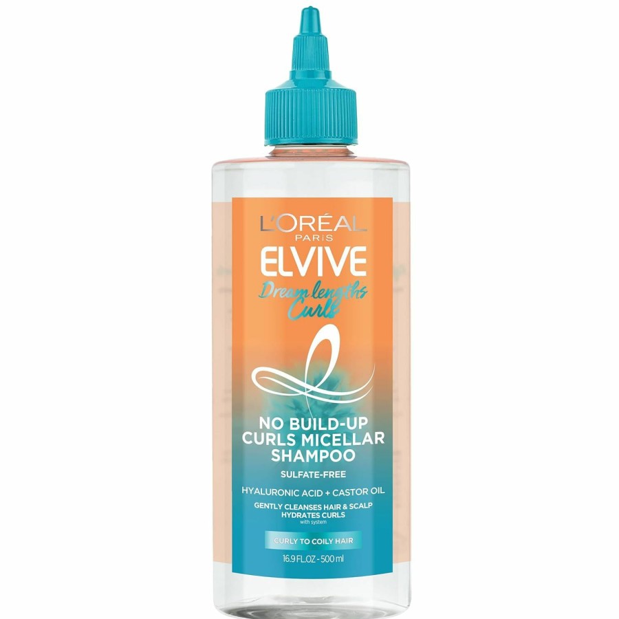 Beauty Essentials L'Oreal Paris | L'Oreal Paris Elvive Dream Lengths Curls No Build-Up Micellar Shampoo, Sulfate,Silicone And Paraben-Free, With Hyaluronic Acid And Castor Oil. Best For Curly To Coily Type 3B+ Curls 2 Pack, 33.8 Fl Oz