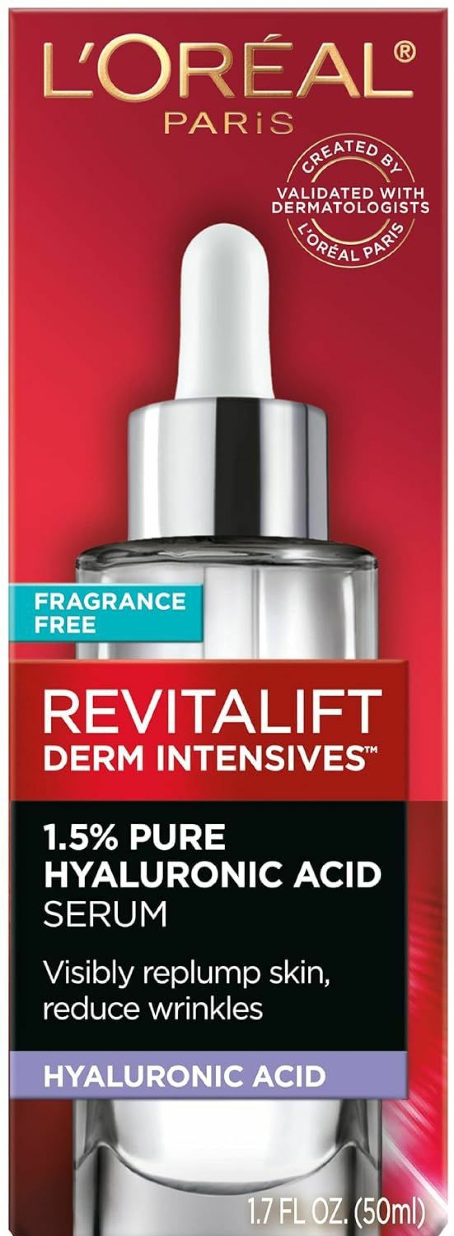 Skincare L'Oreal Paris | L'Oreal Paris Revitalift 1.5% Pure Hyaluronic Acid Face Serum, Hydrate & Reduce Wrinkles, Fragrance Free 1 Oz