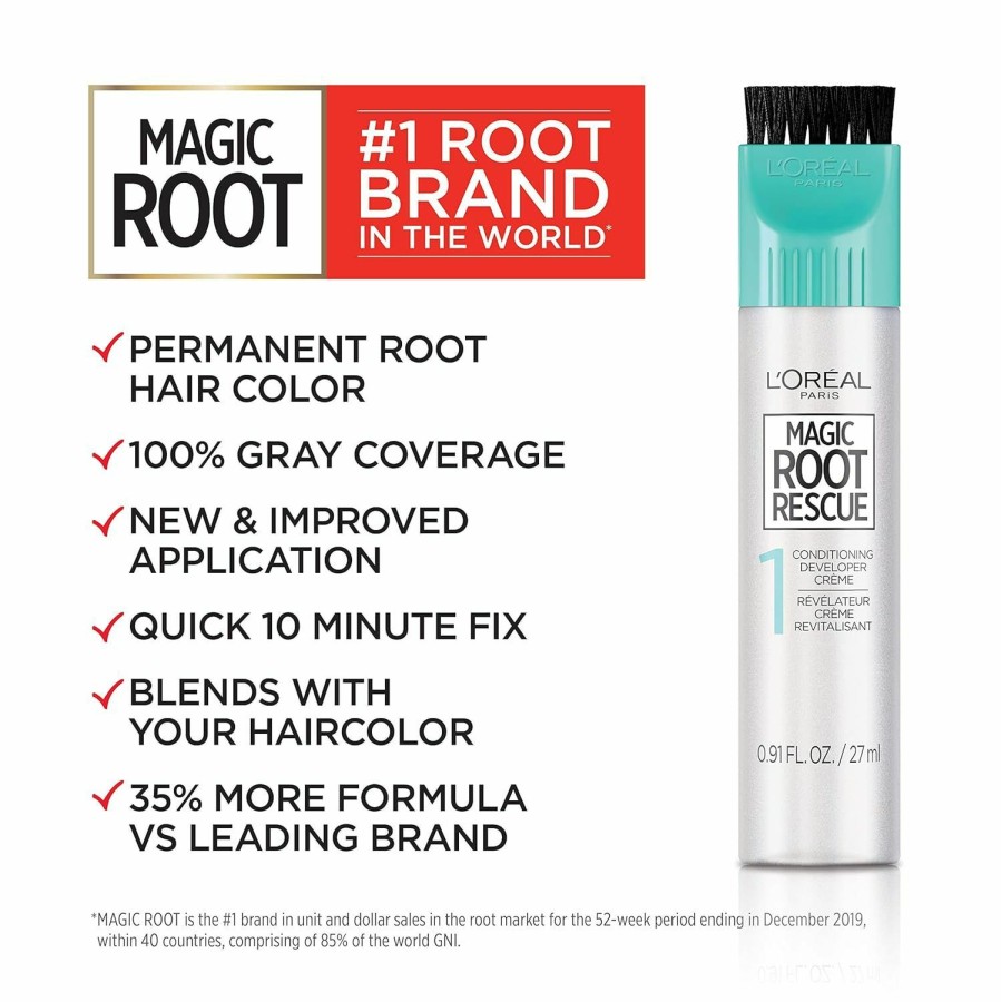 Beauty Essentials L'Oreal Paris | L'Oreal Paris Magic Root Rescue 10 Minute Root Hair Coloring Kit, Permanent Hair Color With Quick Precision Applicator, 100% Gray Coverage, 6A Light Ash Brown, 2 Count