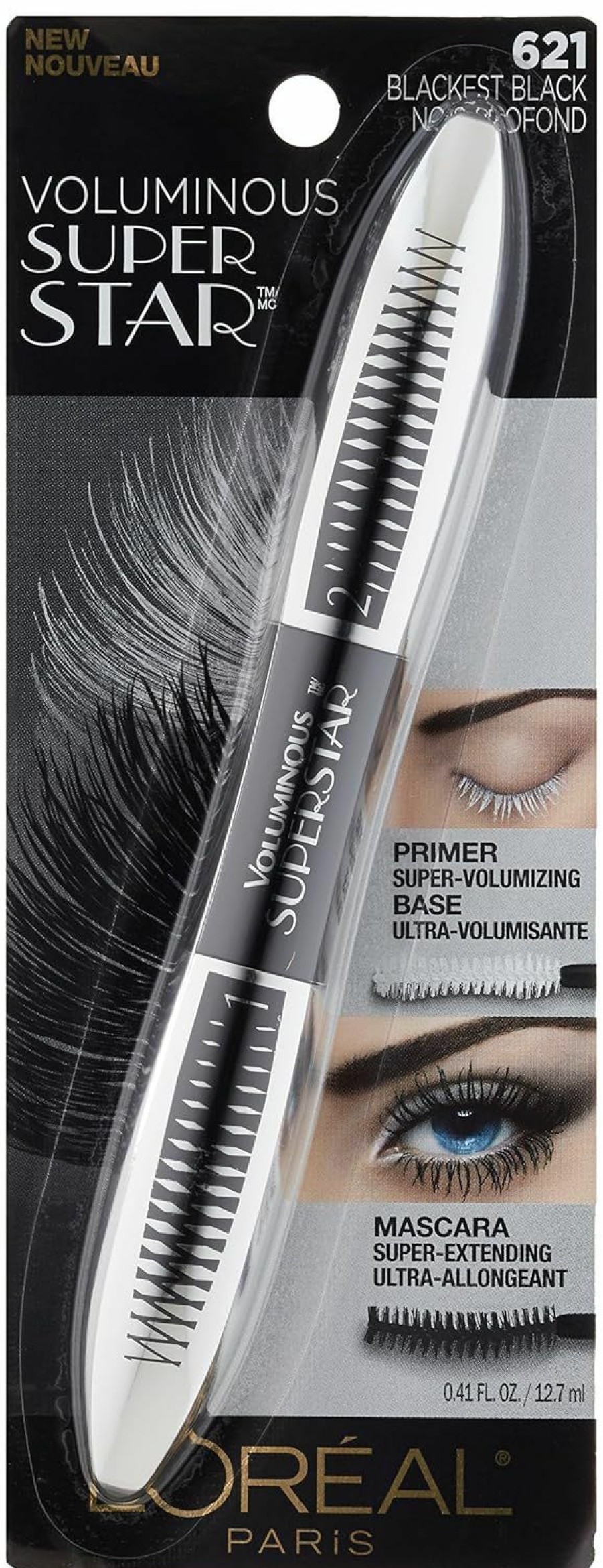 Beauty Essentials L'Oreal Paris | L'Oreal Paris Cosmetics Voluminous Superstar Mascara, Washable, Blackest Brown, 0.41 Fl. Oz, 1 Count