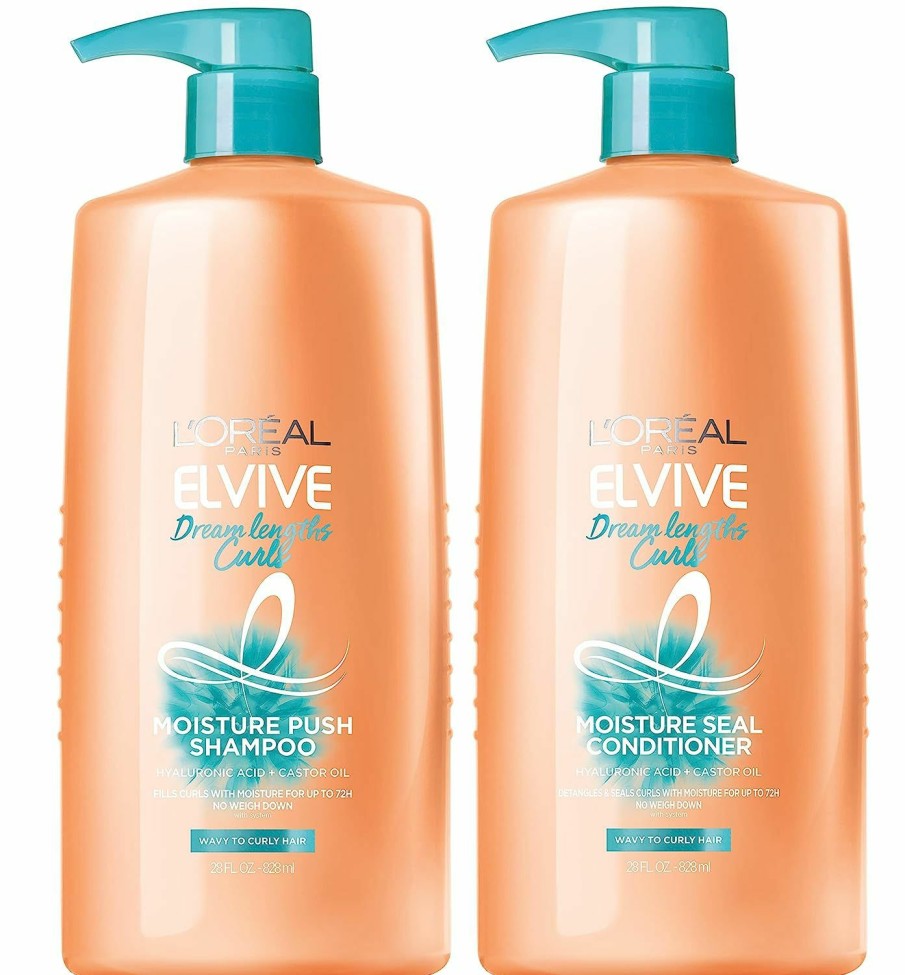 Hair Care L'Oreal Paris | L'Oreal Paris Elvive Dream Lengths Curls Shampoo And Conditioner 2Pk, Paraben-Free With Hyaluronic Acid And Castor Oil. Best For Wavy Hair To Curly Hair, 1 Kit