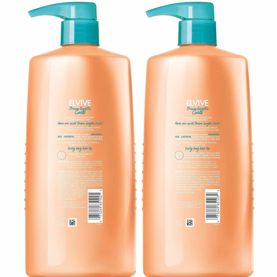 Hair Care L'Oreal Paris | L'Oreal Paris Elvive Dream Lengths Curls Shampoo And Conditioner 2Pk, Paraben-Free With Hyaluronic Acid And Castor Oil. Best For Wavy Hair To Curly Hair, 1 Kit