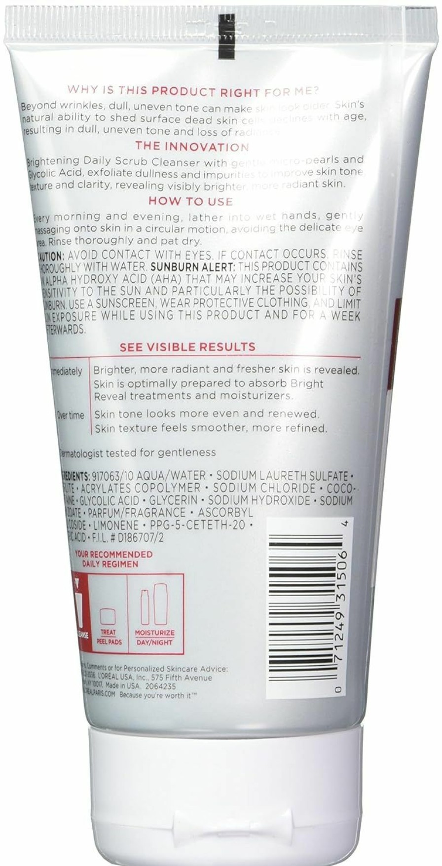 Skincare L'Oreal Paris | L'Oreal Paris Skincare Revitalift Bright Reveal Facial Cleanser With Glycolic Acid, Anti-Aging Daily Face Cleanser To Exfoliate Dullness And Brighten Skin, 5 Fl Oz (Pack Of 1)