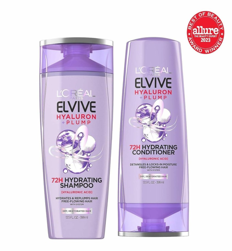 Hair Care L'Oreal Paris | L'Oreal Paris Elvive Hyaluron Plump Shampoo And Conditioner Set For Dehydrated, Dry Hair With Hyaluronic Acid Care Complex, 1 Kit (2 Products)