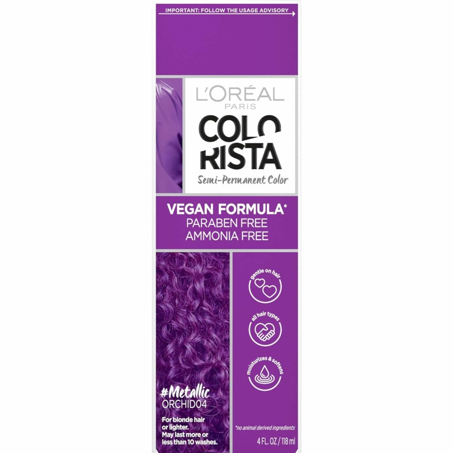 Hair Color L'Oreal Paris | L'Oreal Paris Colorista Metallic Semi Permanent Hair Color For Bleached Or Blonde Hair, Color Depositing Hair Mask Formula, Metallic Orchid Purple