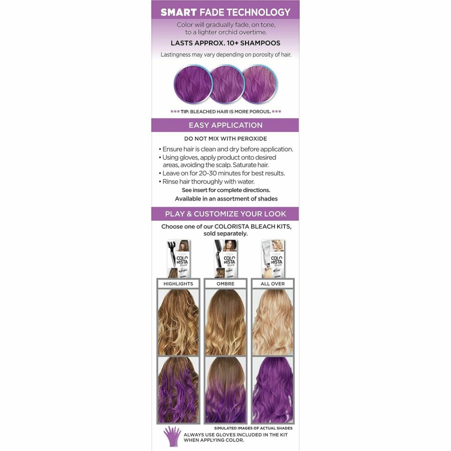 Hair Color L'Oreal Paris | L'Oreal Paris Colorista Metallic Semi Permanent Hair Color For Bleached Or Blonde Hair, Color Depositing Hair Mask Formula, Metallic Orchid Purple