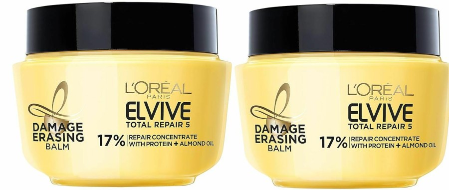 Hair Care L'Oreal Paris | L'Oreal Paris Hair Care Elvive Total Repair 5 Damage Erasing Balm, Conditioning Hair Mask For Damaged Hair, With Almond And Protein, 8.5 Fl; Oz, (Pack Of 2)