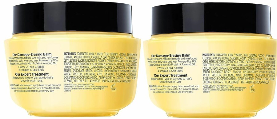 Hair Care L'Oreal Paris | L'Oreal Paris Hair Care Elvive Total Repair 5 Damage Erasing Balm, Conditioning Hair Mask For Damaged Hair, With Almond And Protein, 8.5 Fl; Oz, (Pack Of 2)