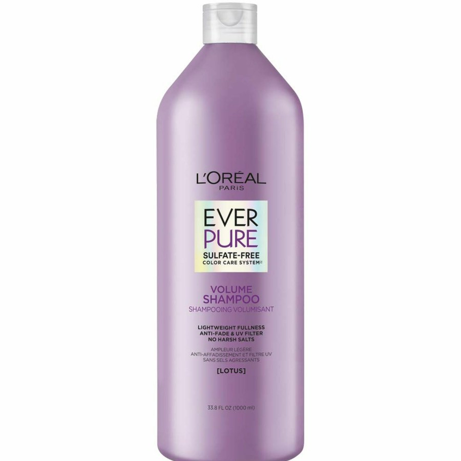 Beauty Essentials L'Oreal Paris | L'Oreal Paris Everpure Volume Sulfate Free Shampoo For Color-Treated Hair, Volume + Shine For Fine, Flat Hair, With Lotus Flower, 11 Fl; Oz (Packaging May Vary)