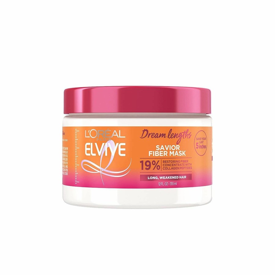 Hair Care L'Oreal Paris | L'Oreal Paris Elvive Dream Lengths Savior Fiber Hair Mask With Collagen Peptides Concentrate To Revive And Restore, 3 Min Hair Treatment Formula, 12 Fl Oz