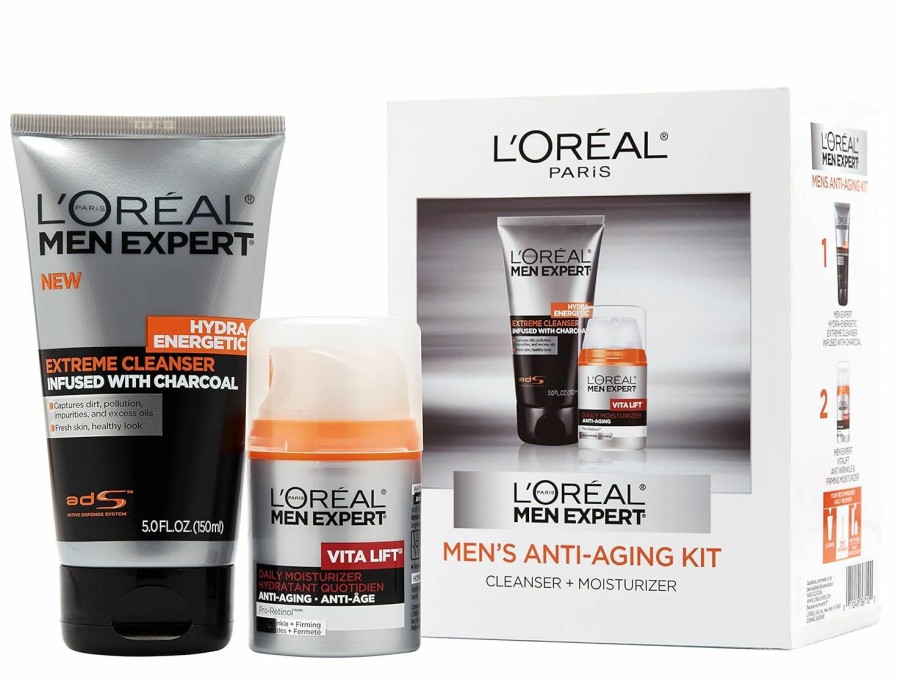 Skincare L'Oreal Paris | L'Oreal Paris Men Expert Charcoal Facial Cleanser & Anti-Wrinkle & Firming Face Moisturizer Gift Set (Set Of 2)