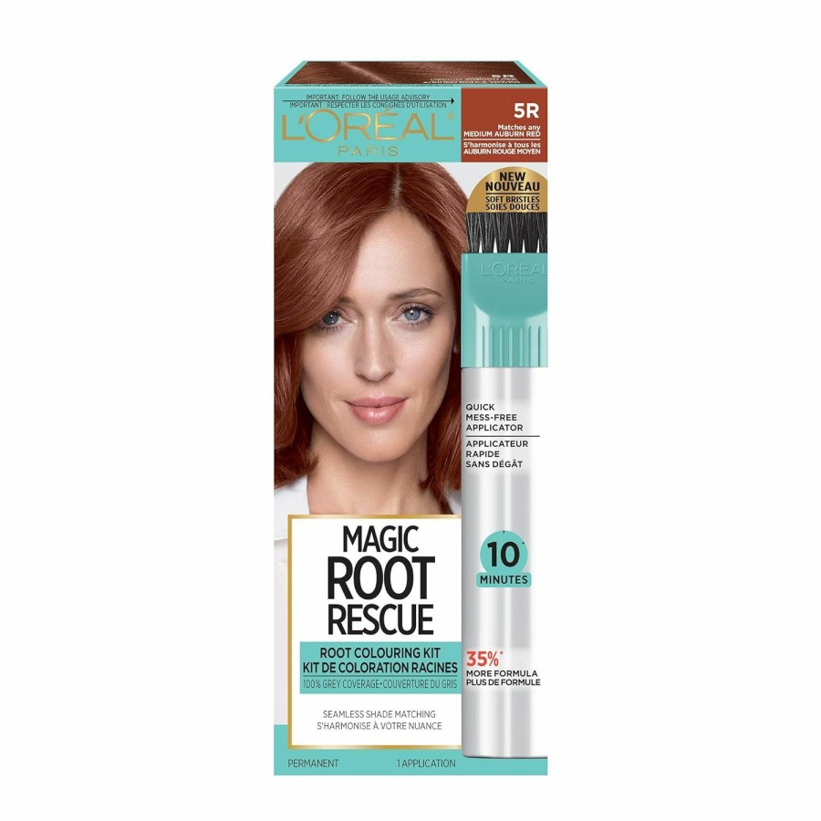 Hair Color L'Oreal Paris | L'Oreal Paris Magic Root Rescue 10 Minute Root Hair Coloring Kit, Permanent Color With Quick Precision Applicator, 100 Percent Gray Coverage, 4 Dark Brown, 1 Kit (Packaging May Vary)