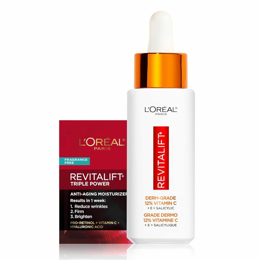 Skincare L'Oreal Paris | L'Oreal Paris Revitalift 12% Pure Vitamin C Serum, Vitamin E, Salicylic Acid, Brightening 1 Oz + Moisturizer Sample