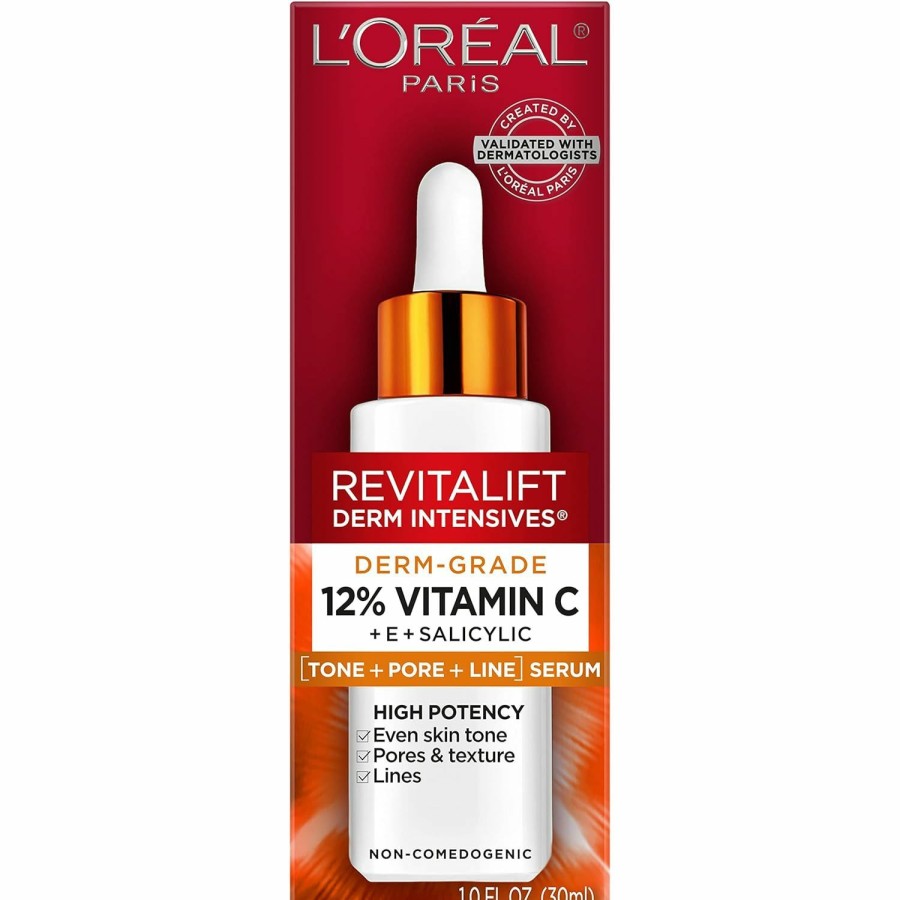 Skincare L'Oreal Paris | L'Oreal Paris Revitalift 12% Pure Vitamin C Serum, Vitamin E, Salicylic Acid, Brightening 1 Oz + Moisturizer Sample