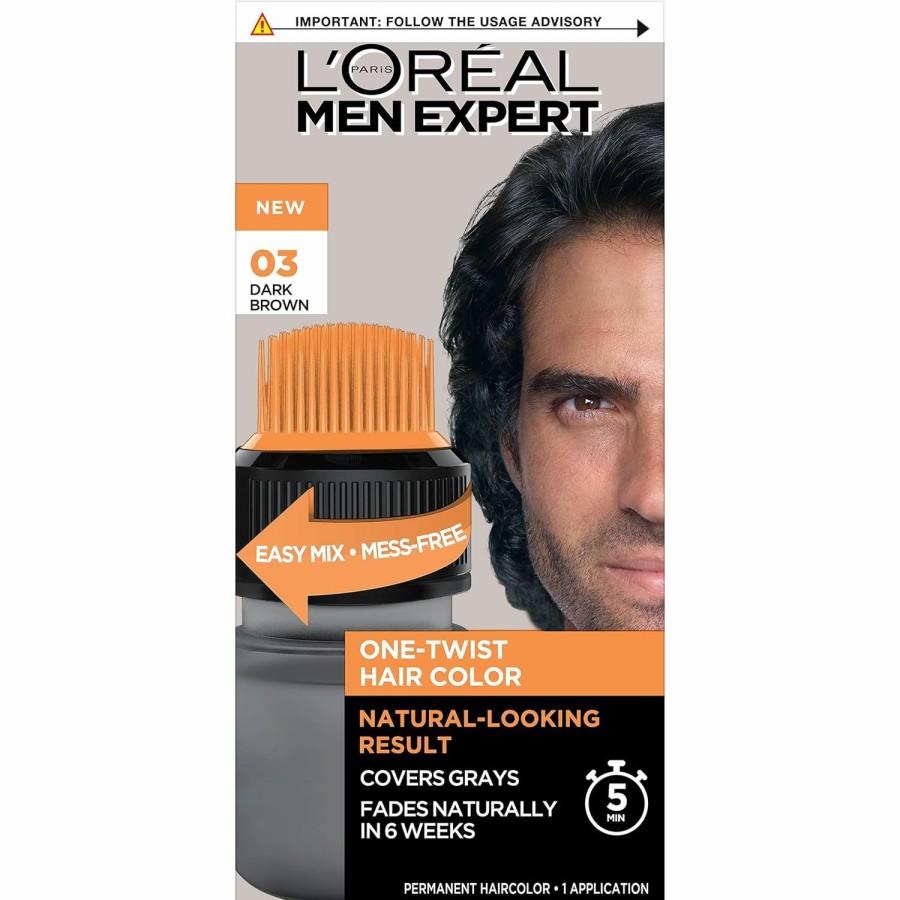 Hair Color L'Oreal Paris | L'Oreal Paris Men Expert One Twist Mess Free Permanent Hair Color, Mens Hair Dye To Cover Grays, Easy Mix Ammonia Free Application, Dark Brown 03, 1 Application Kit