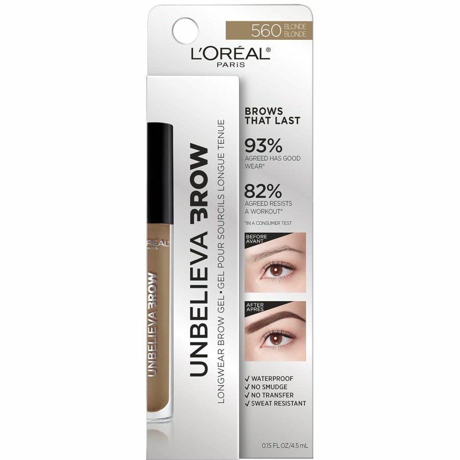 Makeup L'Oreal Paris | L'Oreal Paris Unbelieva-Brow Longwear Waterproof Tinted Brow Gel, Smudge-Resistant, Transfer- Proof, Quick Drying, Easy And Quick Application With Precise Brush, Dark Blonde, 0.15 Fl. Oz.