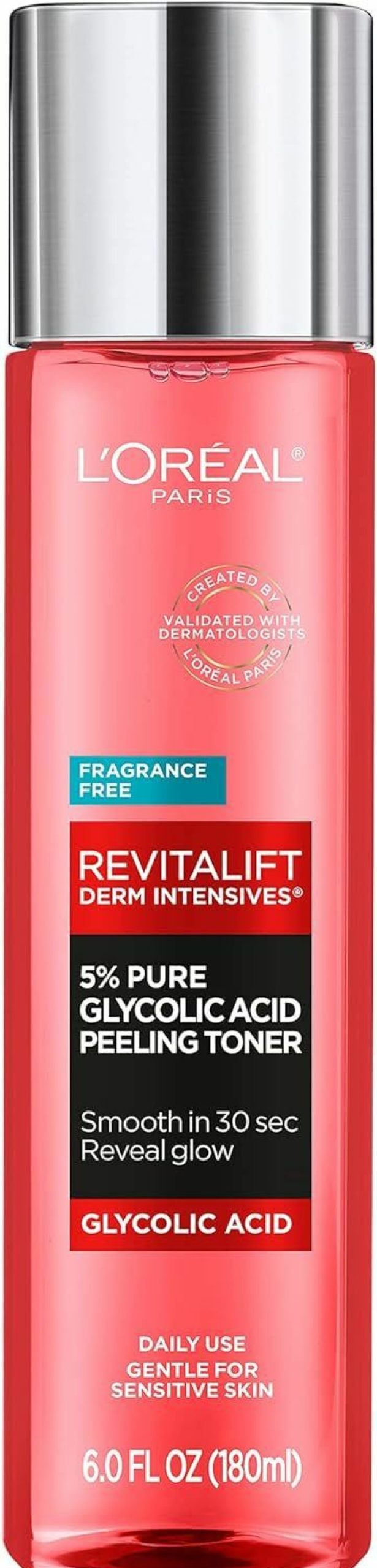 Beauty Essentials L'Oreal Paris | L'Oreal Paris Revitalift 5% Pure Glycolic Acid Peeling Toner With Aloe Vera, Alcohol Free, Fragrance Free 6 Fl Oz