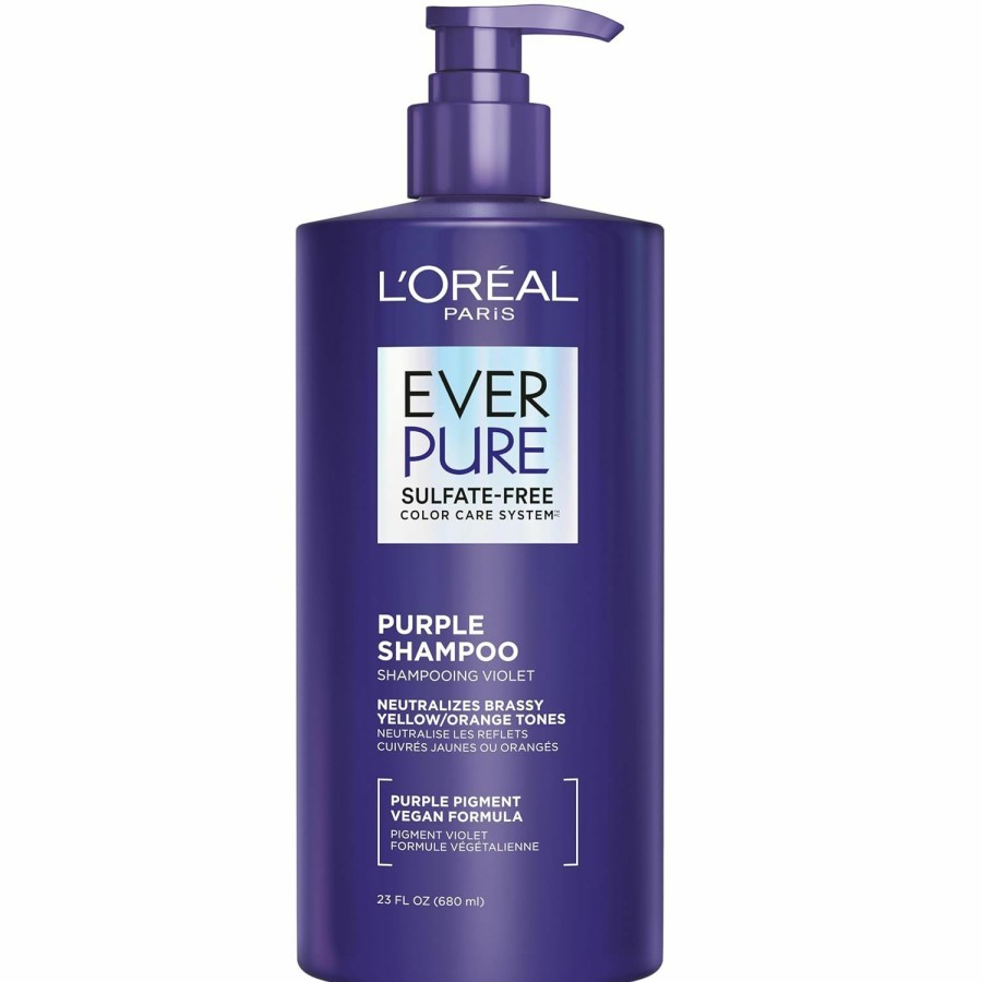 Hair Care L'Oreal Paris | L'Oreal Paris Sulfate Free Brass Toning Purple Shampoo For Blonde, Bleached, Silver, Or Brown Highlighted Hair, Everpure, 23 Fl Oz (Packaging May Vary)