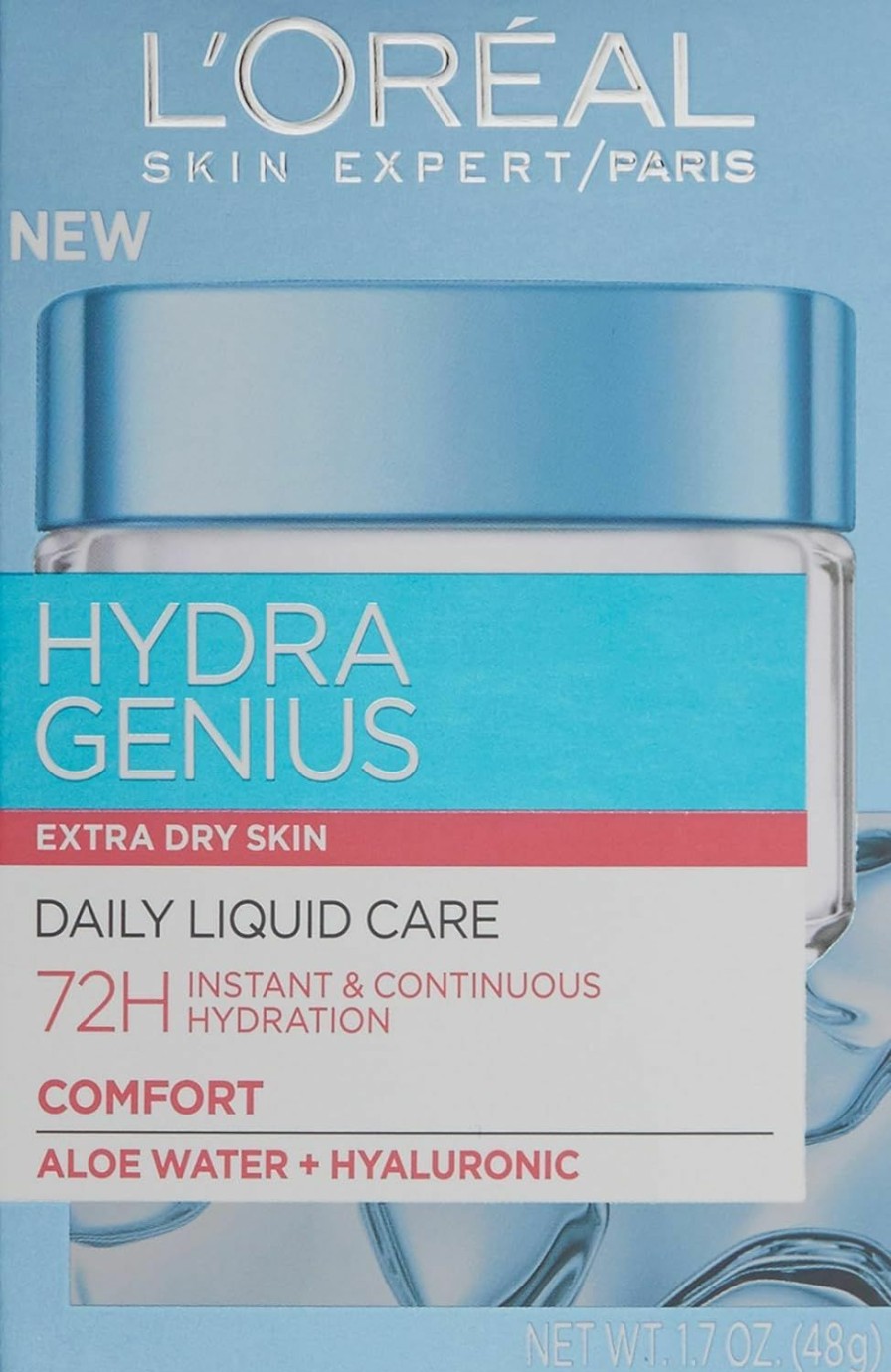 Beauty Essentials L'Oreal Paris | L'Oreal Paris Skincare Hydra Genius Daily Liquid Care Oil-Free Face Moisturizer For Normal To Dry Skin, Hyaluronic Acid Moisturizer For Face With Aloe Water And Hyaluronic Acid, 3.04 Fl. Oz.