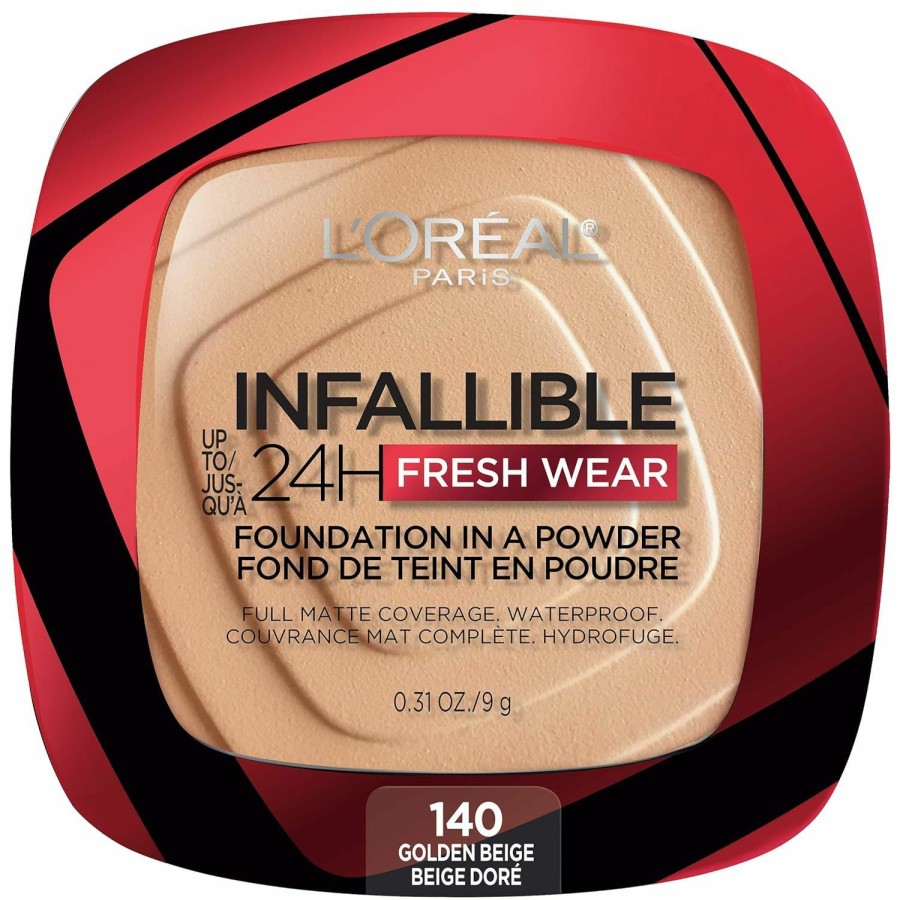 Beauty Essentials L'Oreal Paris | L'Oreal Paris Makeup Infallible Fresh Wear Foundation In A Powder, Up To 24H Wear, Waterproof, Deep Amber, 0.31 Oz.