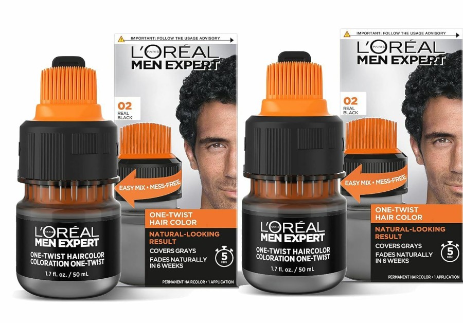 Hair Color L'Oreal Paris | L'Oreal Paris Men Expert One Twist Mess Free Permanent Hair Color, Mens Hair Dye To Cover Grays, Easy Mix Ammonia Free Application, Medium Brown 04, 1 Application