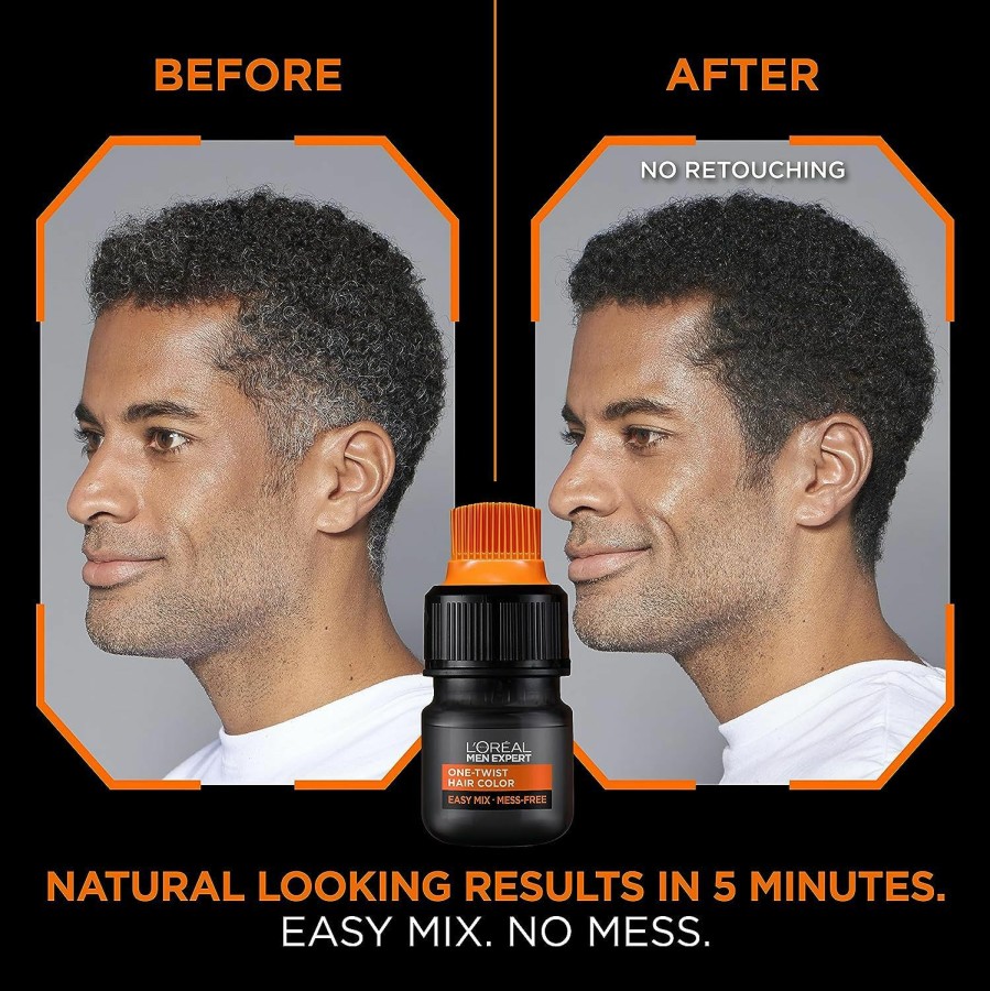 Hair Color L'Oreal Paris | L'Oreal Paris Men Expert One Twist Mess Free Permanent Hair Color, Mens Hair Dye To Cover Grays, Easy Mix Ammonia Free Application, Medium Brown 04, 1 Application