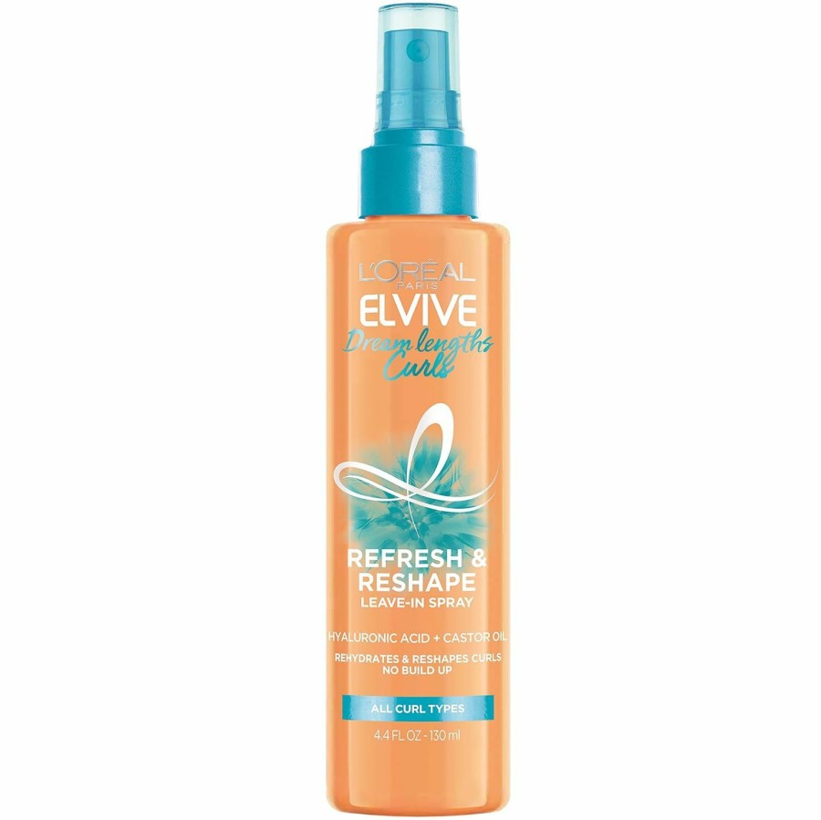 Hair Care L'Oreal Paris | L'Oreal Paris Elvive Dream Lengths Curls Refresh And Reshape Leave-In Spray, Paraben-Free With Hyaluronic Acid And Castor Oil. Best For Wavy Hair To Coily Hair, 4.4 Fl Oz