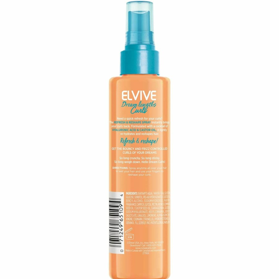 Hair Care L'Oreal Paris | L'Oreal Paris Elvive Dream Lengths Curls Refresh And Reshape Leave-In Spray, Paraben-Free With Hyaluronic Acid And Castor Oil. Best For Wavy Hair To Coily Hair, 4.4 Fl Oz