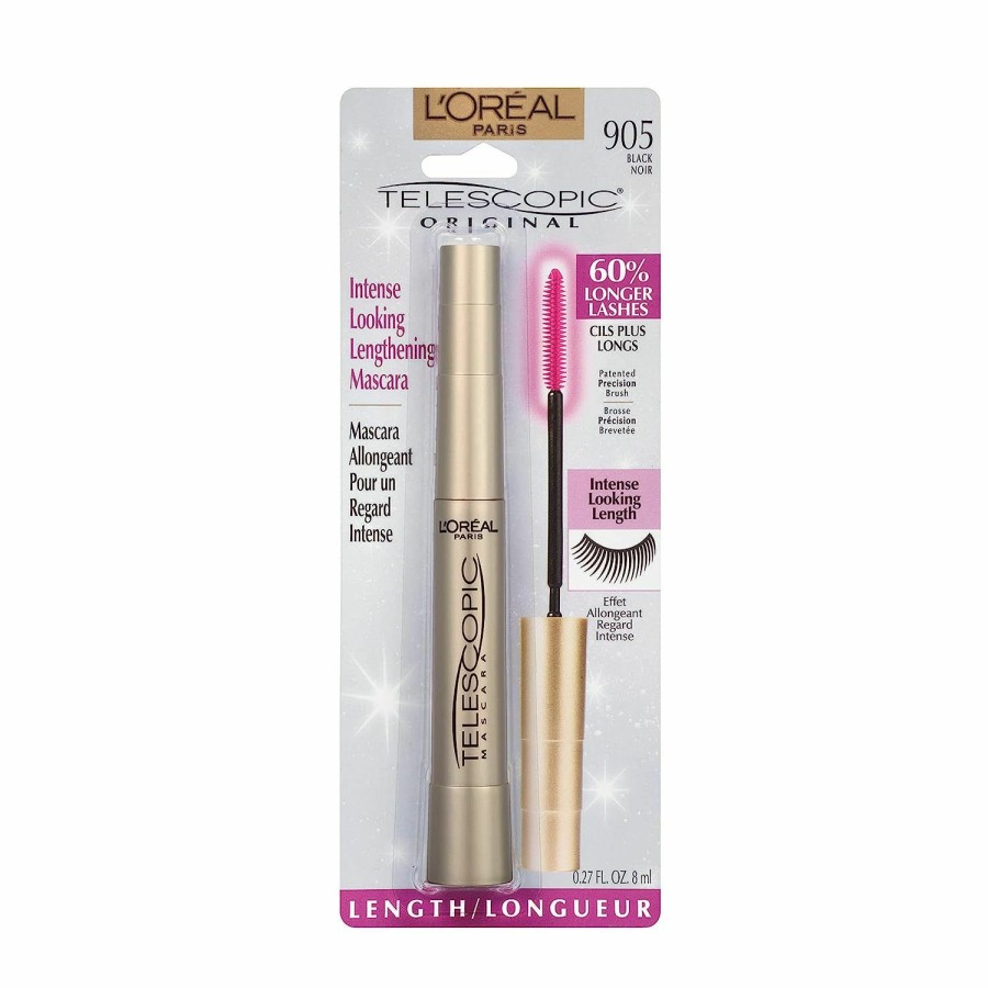 Beauty Essentials L'Oreal Paris | L'Oreal Paris Makeup Telescopic Original Lengthening, Lash Separating Mascara With Dual Precision Brush, Washable, Carbon Black, 0.27 Fl Oz., 2 Count