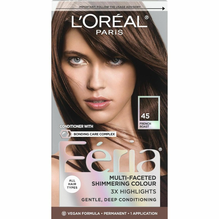 Hair Color L'Oreal Paris | L'Oreal Paris Feria Multi-Faceted Shimmering Permanent Hair Color, 45 French Roast (Deep Bronzed Brown), Pack Of 1, Hair Dye