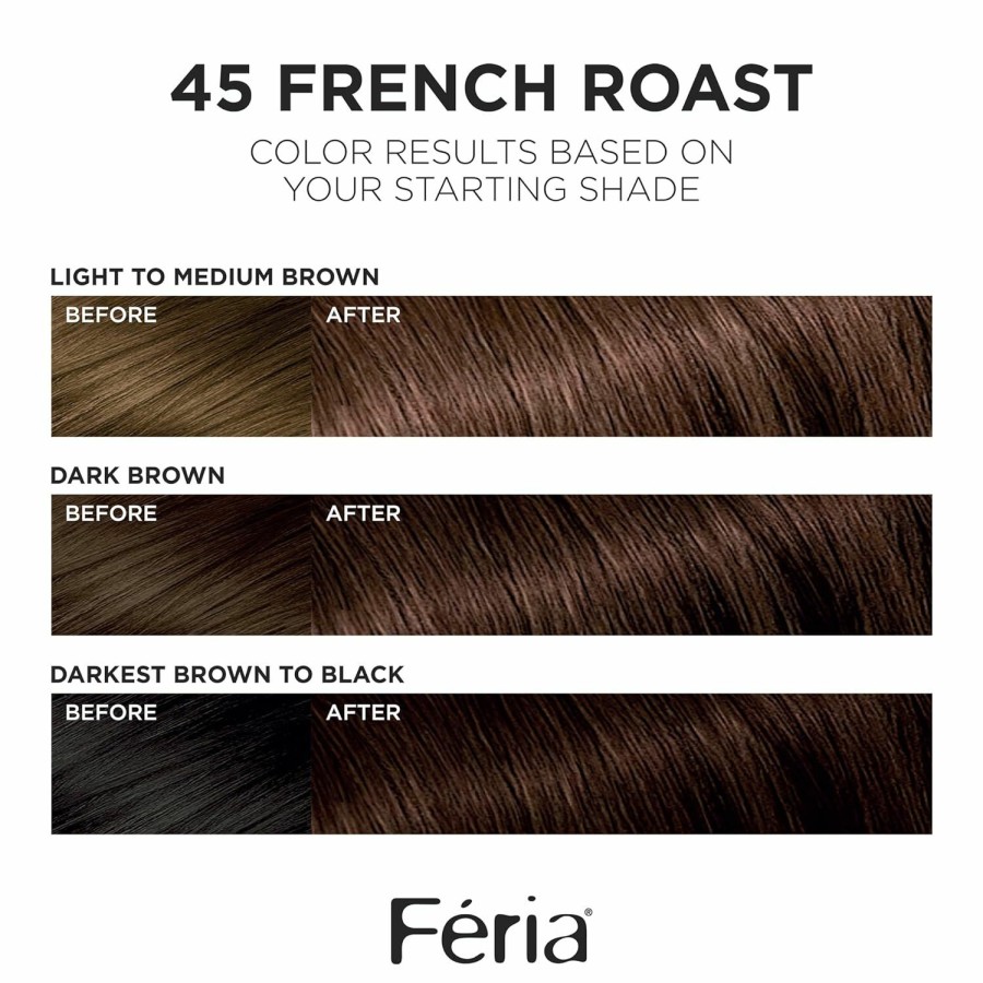 Hair Color L'Oreal Paris | L'Oreal Paris Feria Multi-Faceted Shimmering Permanent Hair Color, 45 French Roast (Deep Bronzed Brown), Pack Of 1, Hair Dye