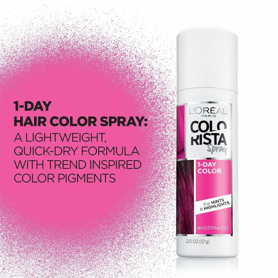 Hair Color L'Oreal Paris | L'Oreal Paris Colorista 1-Day Washable Temporary Hair Color Spray, Hot Pink, 2 Ounces