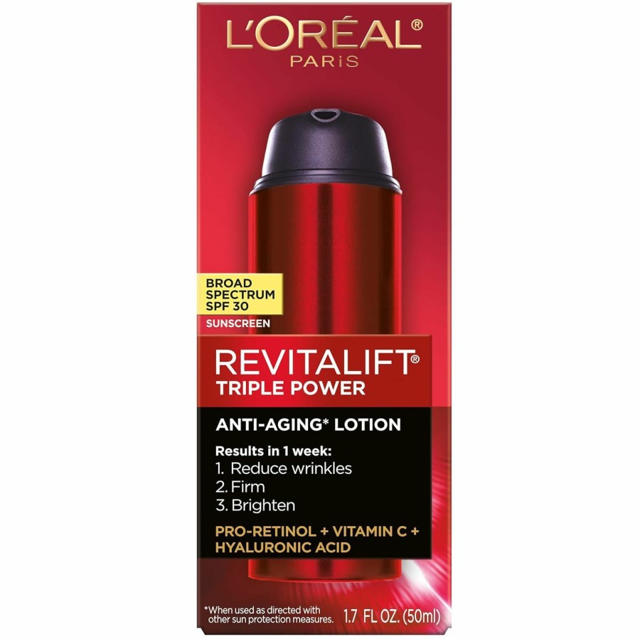 Best Sellers L'Oreal Paris | L'Oreal Paris Revitalift Triple Power Anti-Aging Face Moisturizer, Pro Retinol, Hyaluronic Acid & Vitamin C, Reduce Wrinkles, Fragrance Free 1.7 Oz