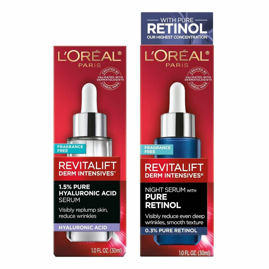 Skincare L'Oreal Paris | L'Oreal Paris Revitalift 1.5% Pure Hyaluronic Acid Face Serum + 0.3% Pure Retinol Night Serum, 1 Kit